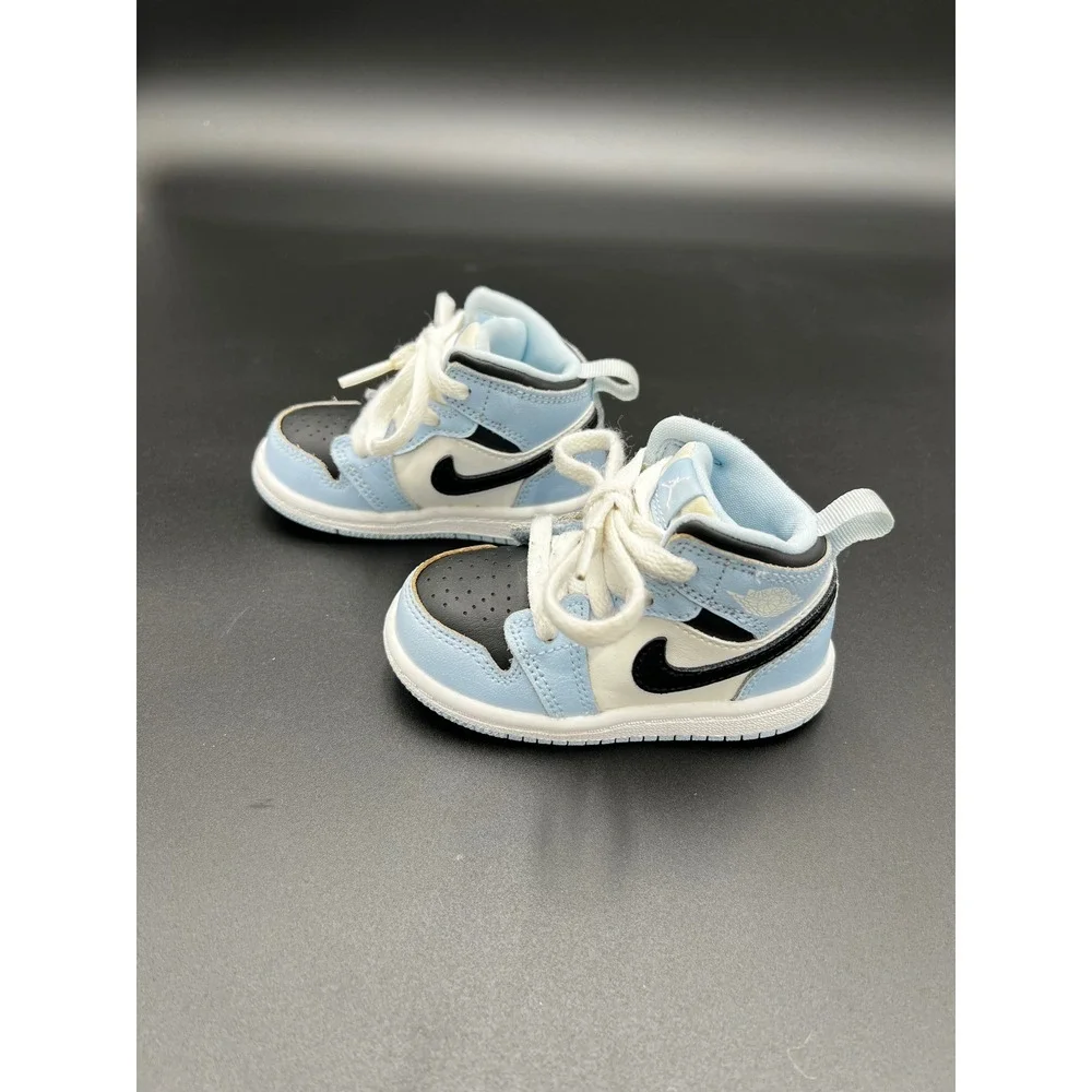 Jordan 1 Mid University Blue Black White Toddler Sneakers Size 5C BQ6472-102